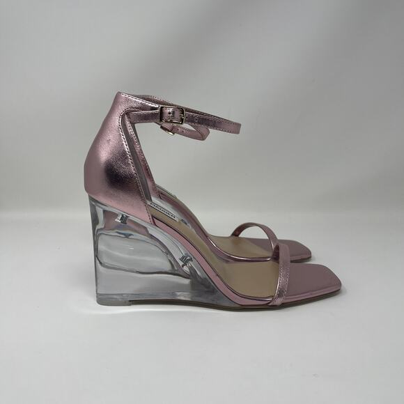 Steven Madden Isobel Sandals Size 10M Pink Metallic Clear Lucite Wedge NEW - Picture 8 of 14